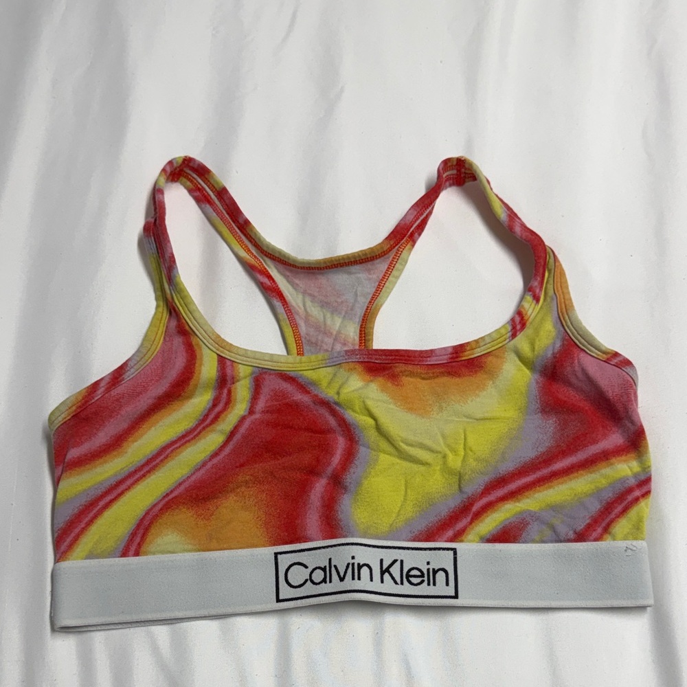 Calvin Klein Red and Yellow Swirl Sports Bra